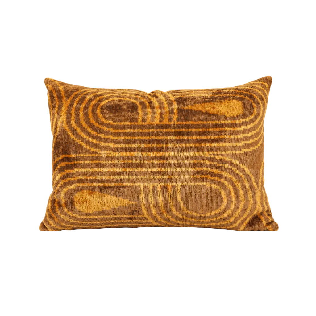 Kissen Ikat Samt Linien orange/braun, 40x60cm