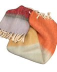 Decke mit Fransen gestreift multicolor- orange/mint/rot