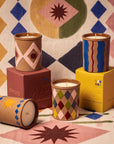 Duftkerze Keramik handbemalt Wellen blau/ Bordeaux