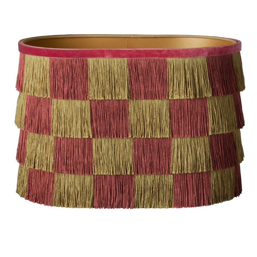 Lampenschirm mit Fransen kariert oval