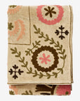 Decke Samt mit Stickerei - beige, grün, rosa, pfirsich