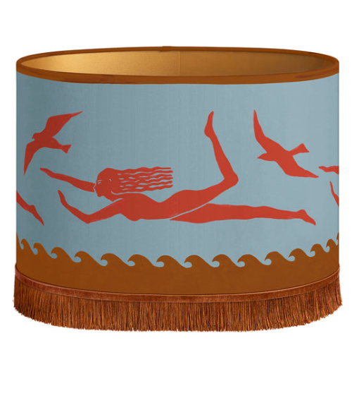 Lampenschirm mit Fransen und Motiv , oval