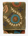 Decke Samt mit Stickerei - oliv/blau/orange/sand