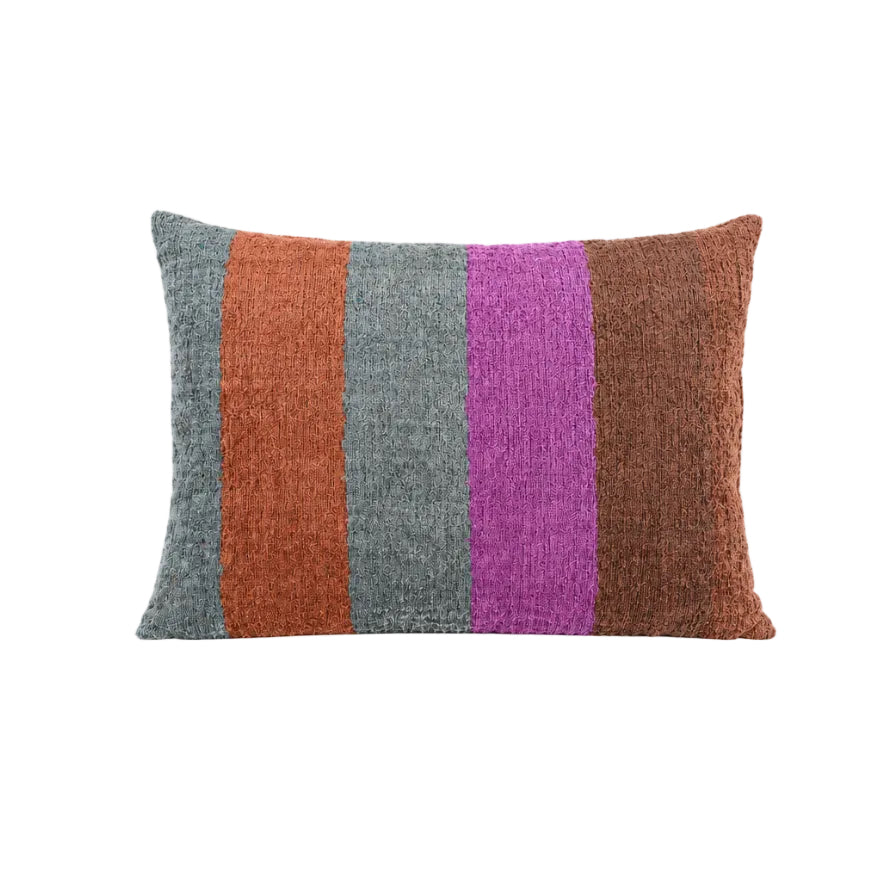 Kissen Ikat Samt Streifen grau/braun/lila, 40x60 cm