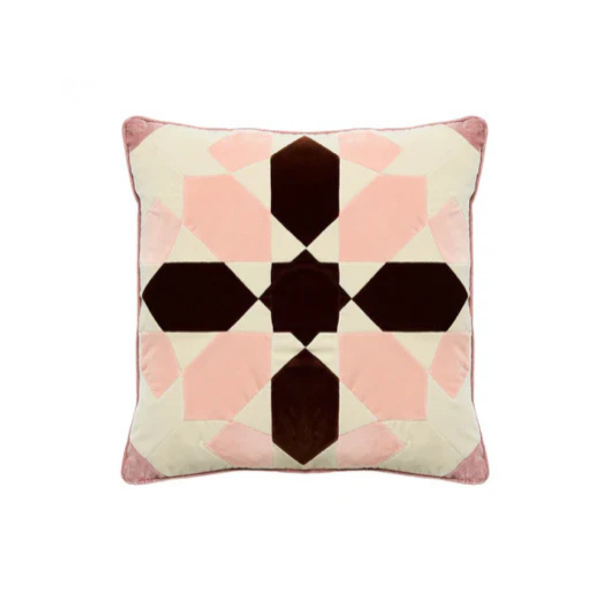Kissen Samt Patchwork 50x50 Blume rosa / braun