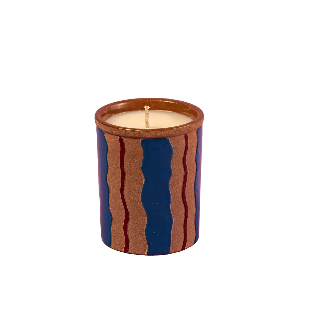 Duftkerze Keramik handbemalt Wellen blau/ Bordeaux